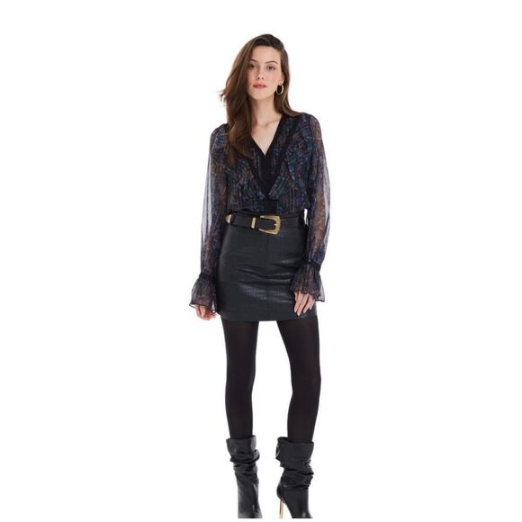 Allison NY Mason Mayes Jules Ruffle Laced Metallic Blouse Paisley Blooms Size XS - Picture 11 of 11